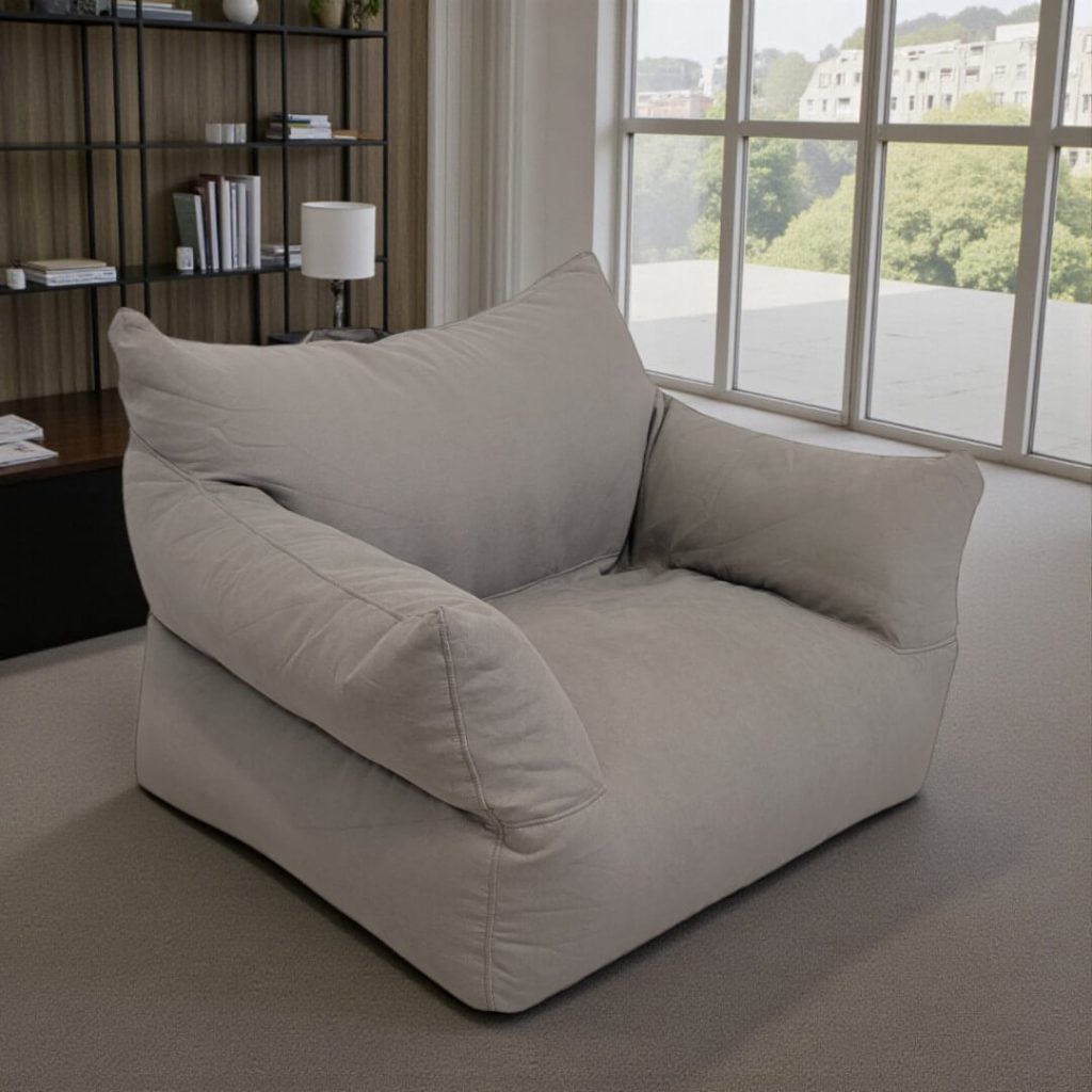 כורסת פוף ORTI בד דמוי זמש קטיפתי אפור