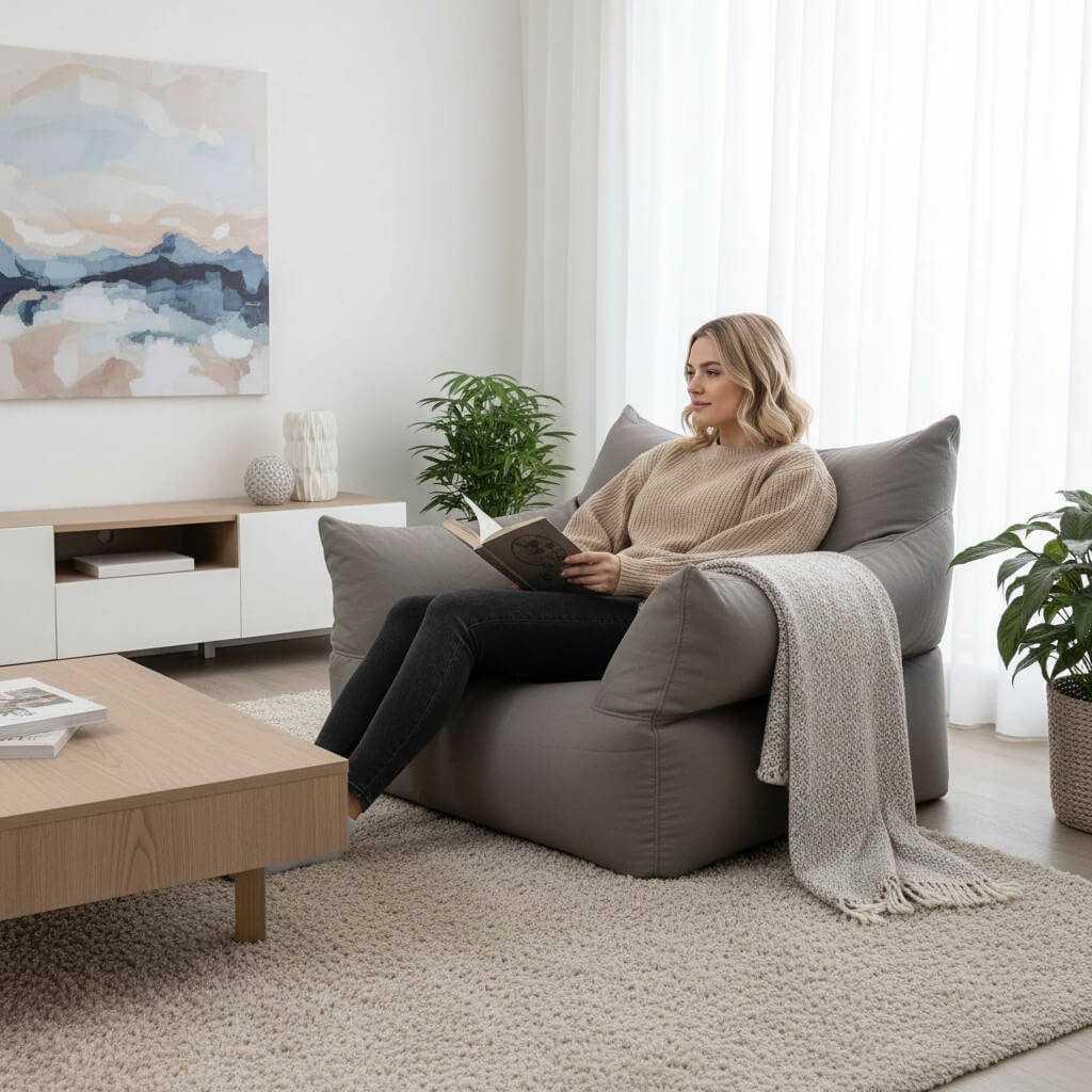 כורסת פוף ORTI בד דמוי זמש קטיפתי אפור