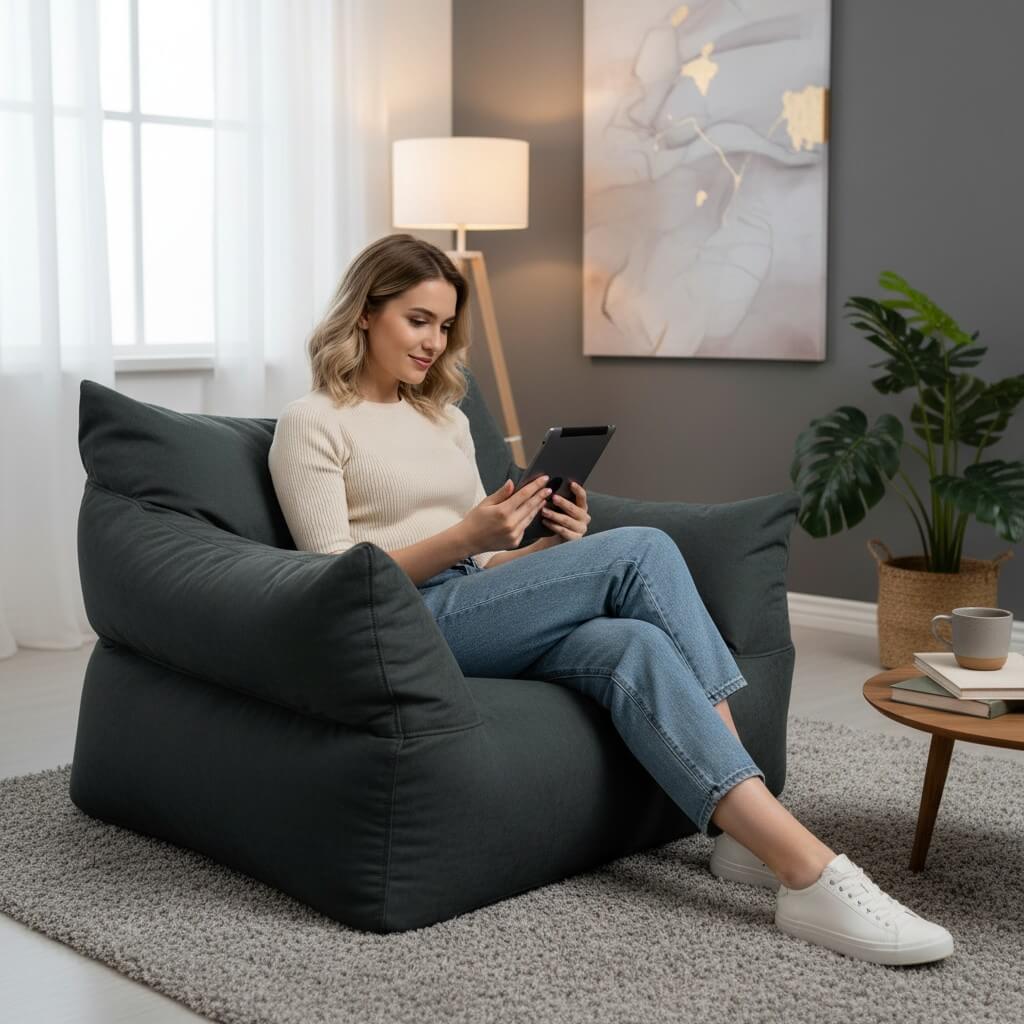 כורסת פוף ORTI בד דמוי זמש קטיפתי ירוק כהה