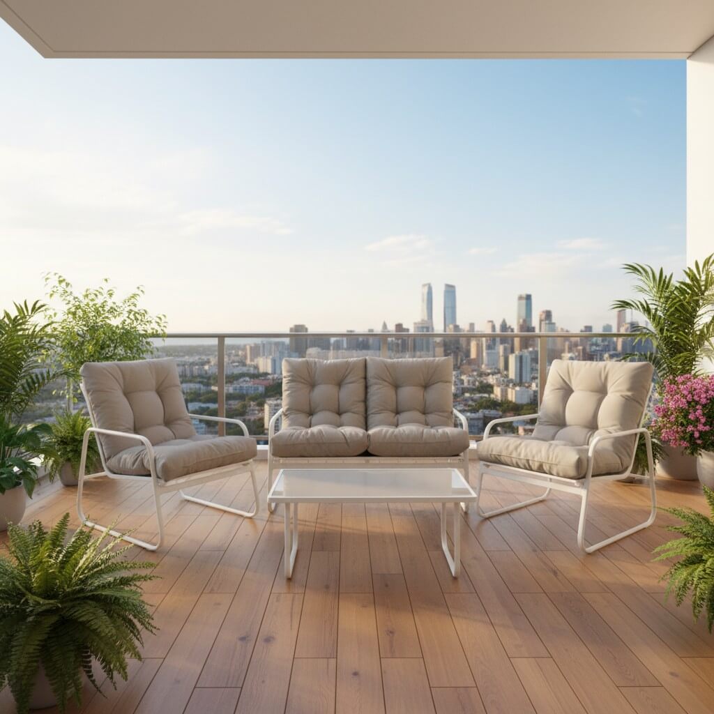 סט ריהוט גן מיקונוס Mykonos פרימיום לבן יום צילומים