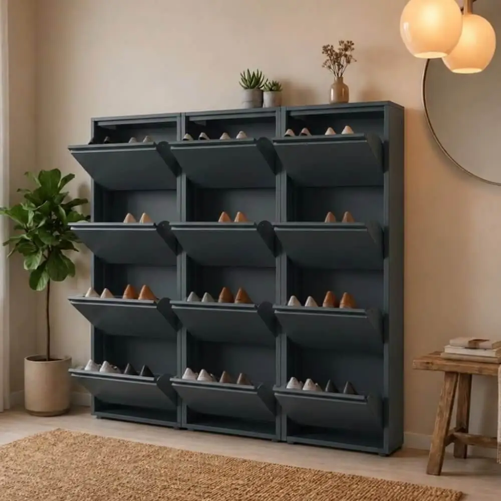 ארון נעליים 4 קומות 12 תאים אפור NALI