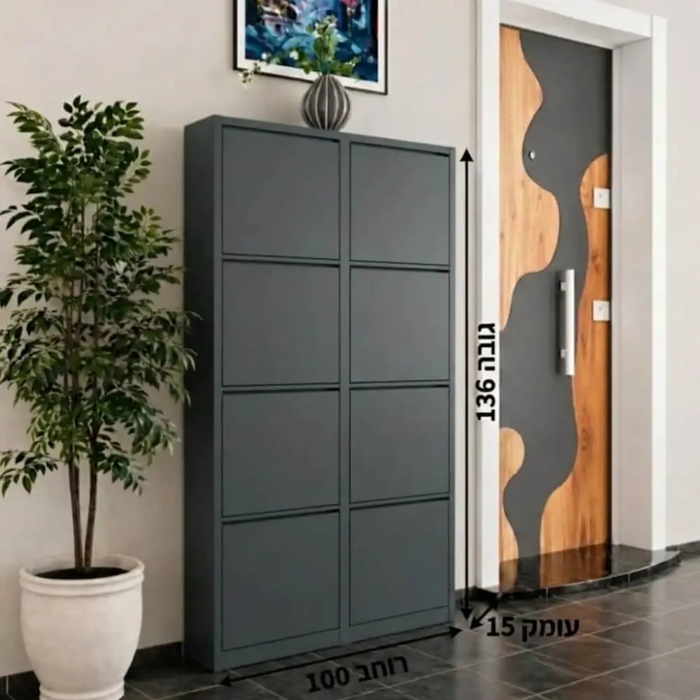 ארון נעליים 4 קומות 8 תאים אפור DUDU
